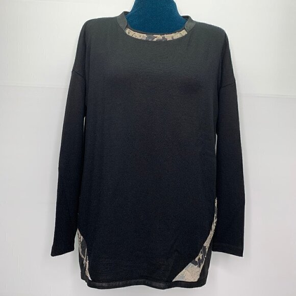 D Exterior Italy Sweater Small Black Leather Lace Detail Pullover - Picture 2 of 9